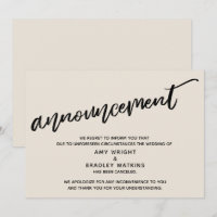 Cream Modern Handwriting Cancal Wedding Card