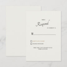Cream Modern Schriftart Black Text Wedding RSVP