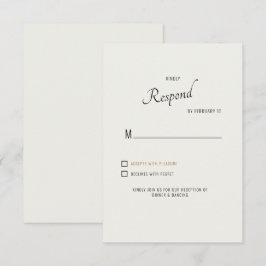 Cream Modern Schriftart Black Text Wedding RSVP Karte