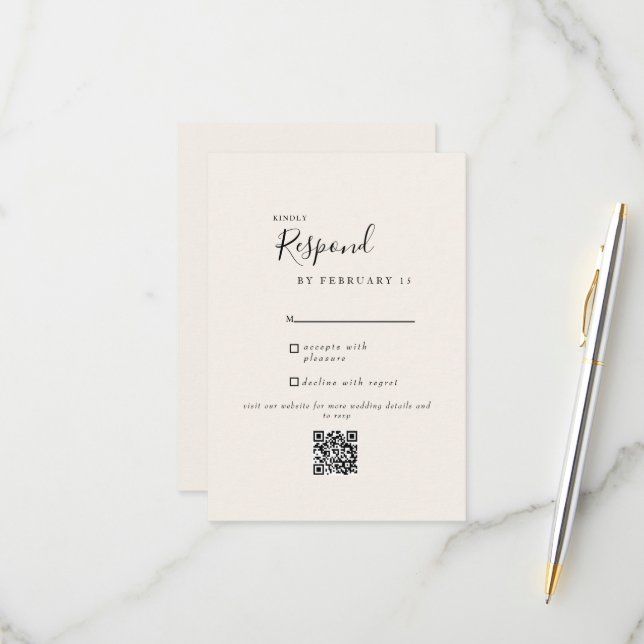 Cream Modern Wedding QR Code UAWG RSVP Karte (Vorderseite/Rückseite Beispiel)