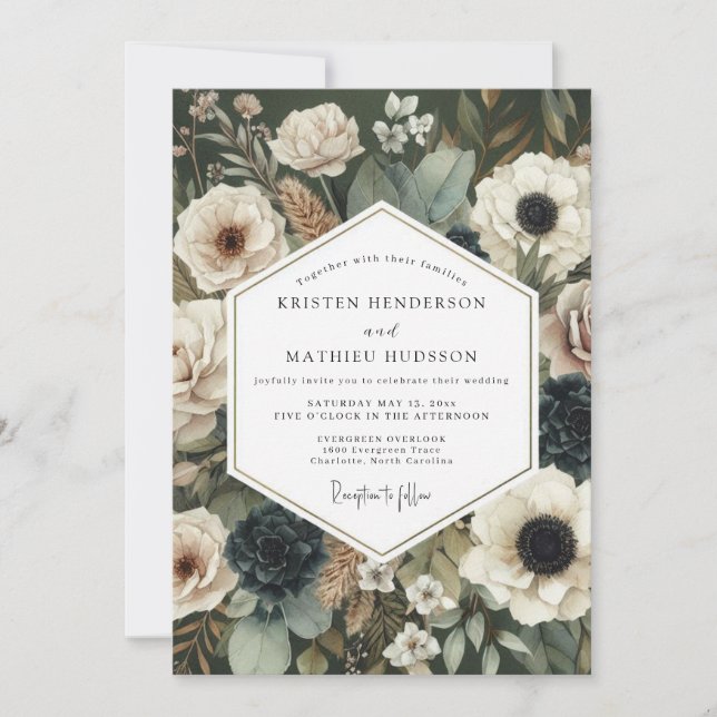 Cream Moody Botanische Hochzeit Einladung (Vorderseite)