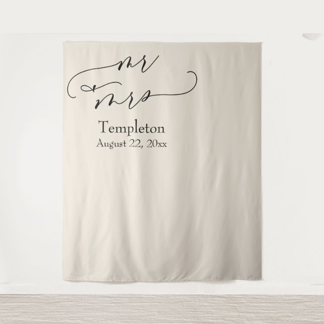 Cream Mr. & Mrs. Simple Links Aligned Foto Hinterg Wandteppich (Vorderseite)