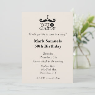 Cream Mustaches 50. Geburtstag Einladung