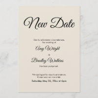 Cream New Date Postponed Wedding Announcement