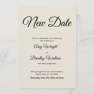 Cream New Date Postponed Wedding Announcement Einladung