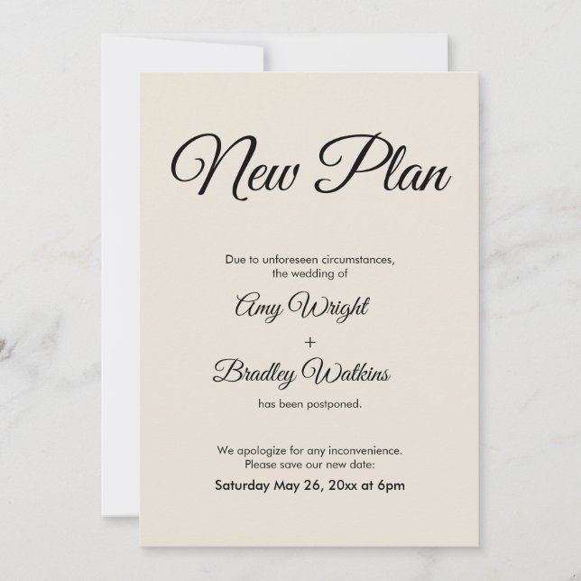 Cream New Plan verzögert Hochzeitsankündigung Einladung (Vorderseite)