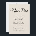 Cream New Plan verzögert Hochzeitsankündigung Einladung<br><div class="desc">Hier ist eine einfache Karte, um Ihre Gäste zu benachrichtigen, wenn es notwendig ist, um Ihr Hochzeitstag zu ändern. Verwenden Sie die Vorlagenfelder, um Ihre persönlichen Daten hinzuzufügen und dieses elegante, minimalistische Design zu Ihrem eigenen zu machen. Der cremefarbene Hintergrund kann in eine beliebige Farbe geändert werden. Alle Schriftart und...</div>