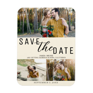 Cream Off White Save the Date Hochzeit 3 Fotos Magnet