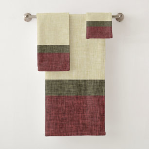 Cream Olive Burgundy Simple Stripe Crosshatch Badhandtuch Set