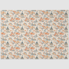 Cream Orange Floral House Chinoiserie Seidenpapier