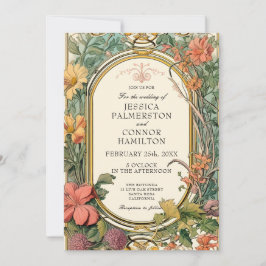 Cream Orange Green Vintag Floral Wedding Einladung