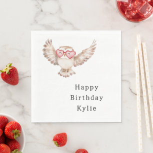 Cream Owl Heart Brillen Geburtstag Serviette