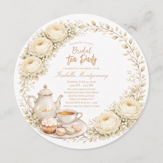 Cream Palette Tea Party Bridal Shower Einladung (Vorderseite)