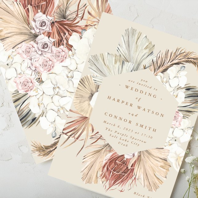 Cream Pampas Driving Grass Floral Jungle Wedding Einladung (Von Creator hochgeladen)