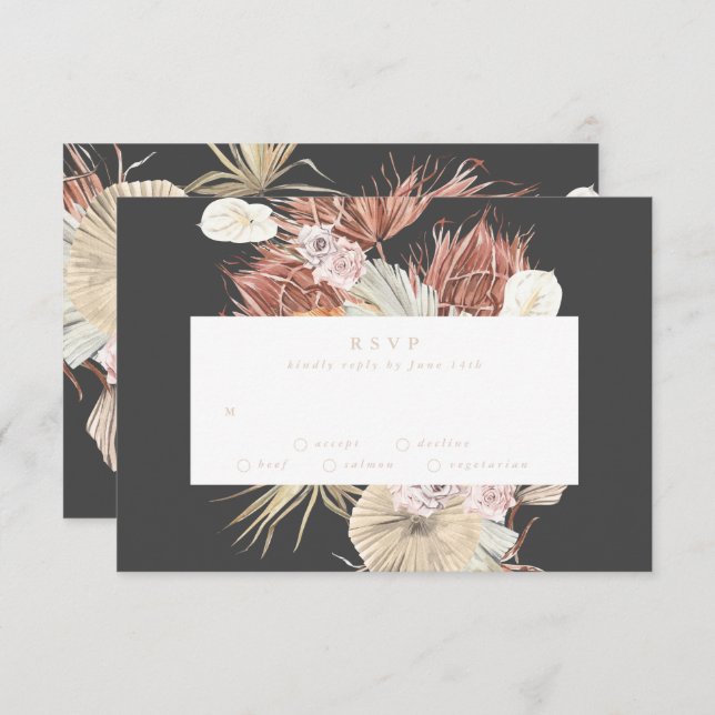 Cream Pampas Grass Floral Charcoal Jungle Wedding RSVP Karte (Vorne/Hinten)