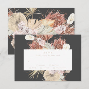 Cream Pampas Grass Floral Charcoal Jungle Wedding RSVP Karte