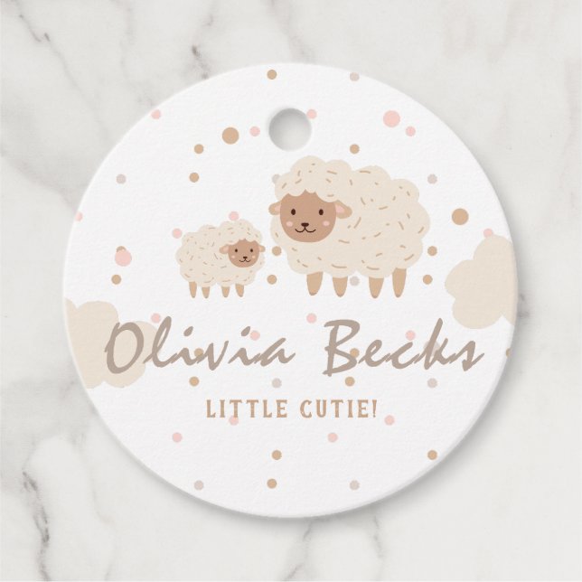 Cream Pastel Illustrative Baby Dusche Geschenkanhänger (Vorderseite)