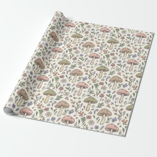 Cream Pastel Pilz Fungi Nahtloses Muster Geschenkpapier