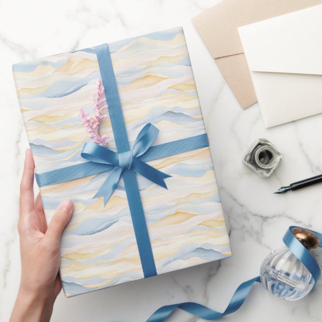 Cream Peach Blue Waves Baby Shower Geschenkpapier (Schenken)