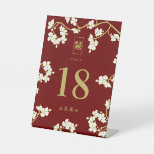 Cream Peach Blüten Doppeltes Glück Hochzeit Sockelschild