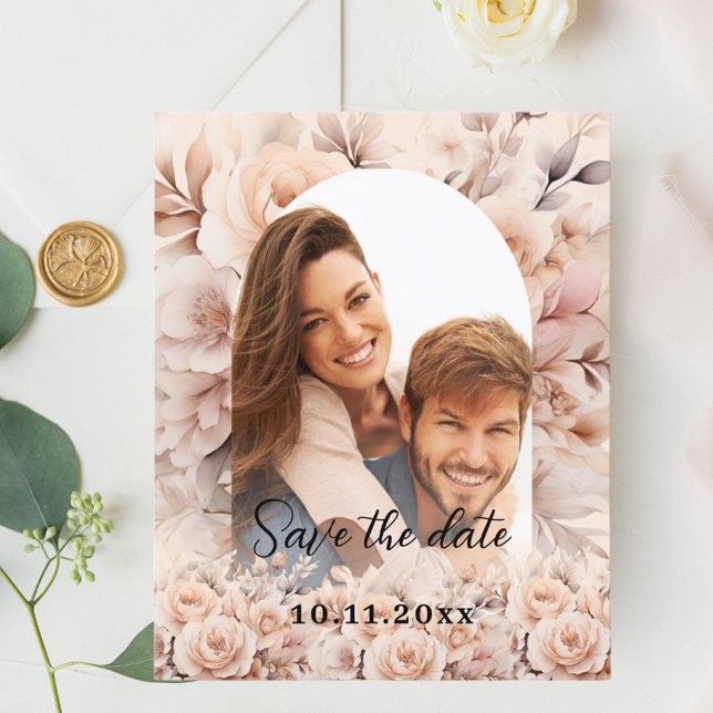 Cream peach Rose Foto Bogen Hochzeit Speichern Sie Flyer (Von Creator hochgeladen)