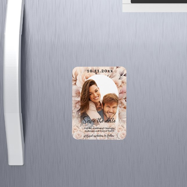 Cream peach Rose Foto Bogen Hochzeit Speichern Sie Magnet (Von Creator hochgeladen)