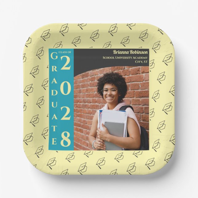 Cream Photo Modern Graduation Cap Party Pappteller (Vorderseite)