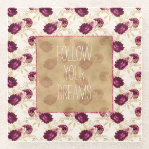Cream Pink Burgundy Blumenzettel Glasuntersetzer