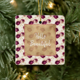 Cream Pink Burgundy Floral Keramikornament