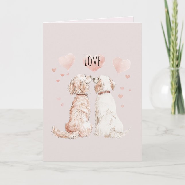 Cream Pink Hearts Dog Love Karte (Vorderseite)