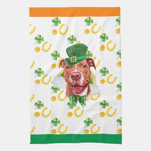 Cream Pitbull Holiday Wohngestaltung St Patricks D Geschirrtuch (Vertikal)
