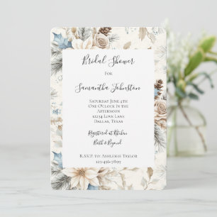 Cream Poinsettia Blue Floral Brautparty Einladung