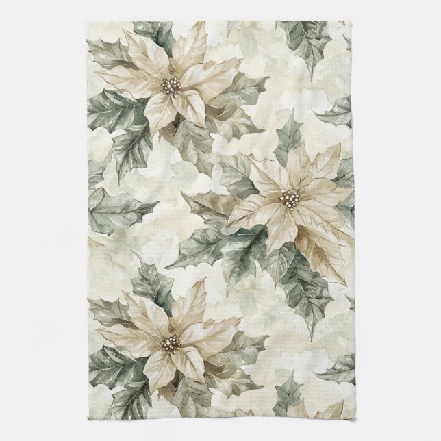 Cream Poinsettia Blume Geschirrtuch (Vertikal)