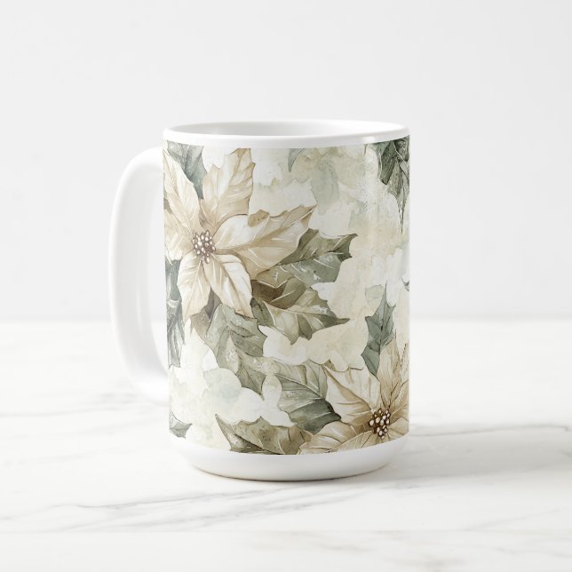 Cream Poinsettia Blume Kaffeetasse (Vorderseite Links)