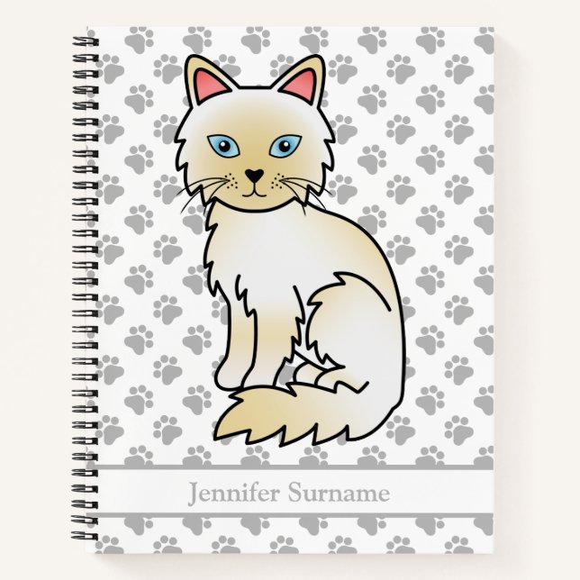 Cream Point Birman / Ragdoll Cat & Custom Text Notizbuch (Vorderseite)
