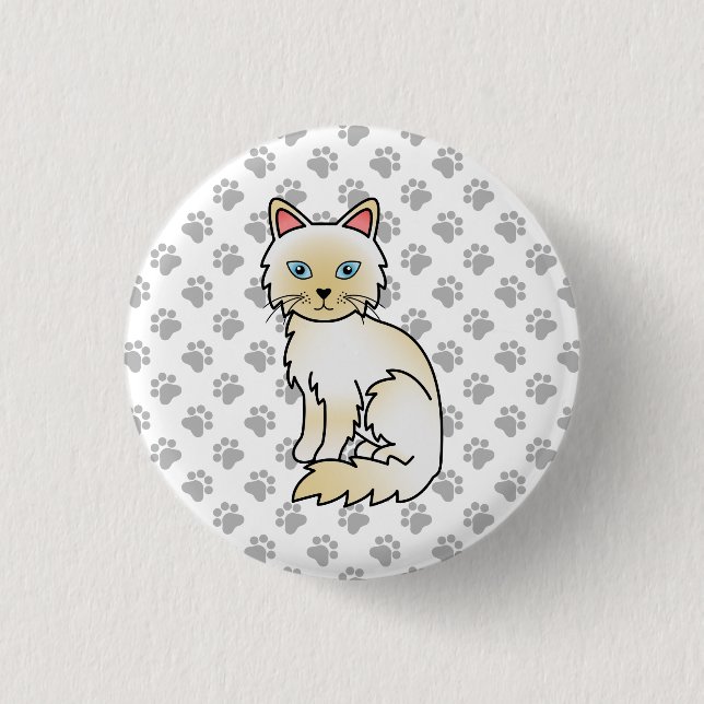 Cream Point Birman / Ragdoll Niedlich Cat & Paws Button (Vorderseite)