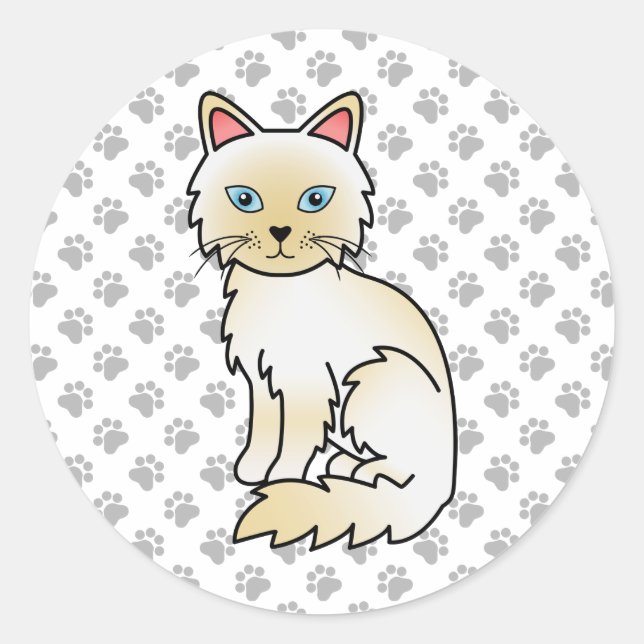 Cream Point Birman / Ragdoll Niedlich Cat & Paws Runder Aufkleber (Vorderseite)