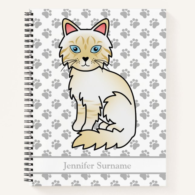 Cream Point Tabby Birman/Ragdoll Cat & Custom Text Notizbuch (Vorderseite)