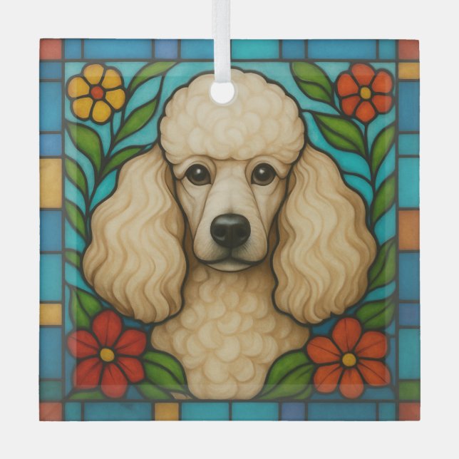 Cream Poodle Dog "Stettingglas" Ornament Aus Glas (Vorderseite)