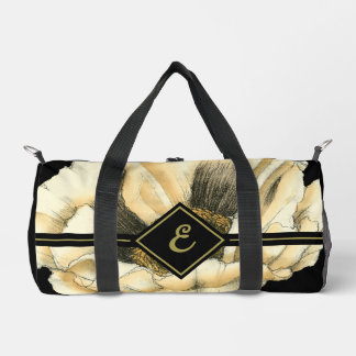 Cream Poppy Blume im schwarzen Hintergrund Duffle Bag