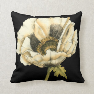 Cream Poppy Blume im schwarzen Hintergrund Kissen