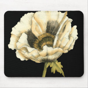 Cream Poppy Blume im schwarzen Hintergrund Mousepad