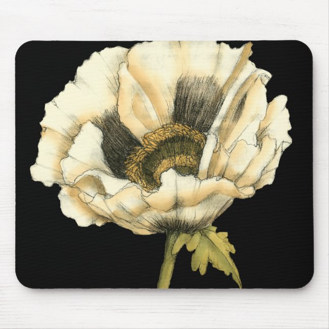 Cream Poppy Blume im schwarzen Hintergrund Mousepad (Vorne)