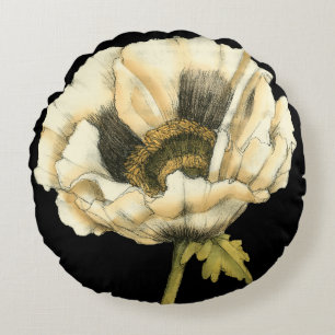 Cream Poppy Blume im schwarzen Hintergrund Rundes Kissen