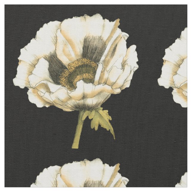 Cream Poppy Blume im schwarzen Hintergrund Stoff (Nahaufnahme)