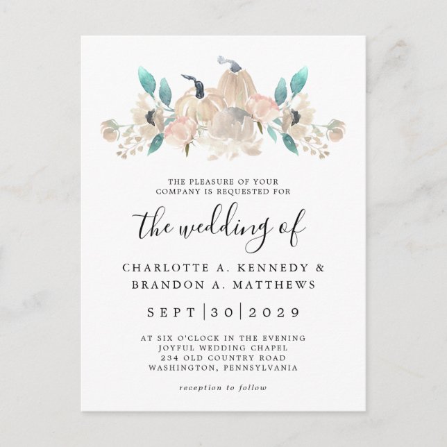 Cream Pumpkin und Eukalyptus Fall Chic Einladung Postkarte (Vorderseite)