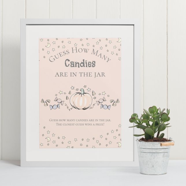 Cream Pumpkin Wie viele Candies Baby Duschgame Poster (Elegant & Whimsical Fall Baby Shower Game Poster. Frame Not Included. Hand-Drawn Pumpkin Drawing.)