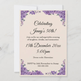 Cream & Purple Jacaranda Flowers Birthday  Einladung