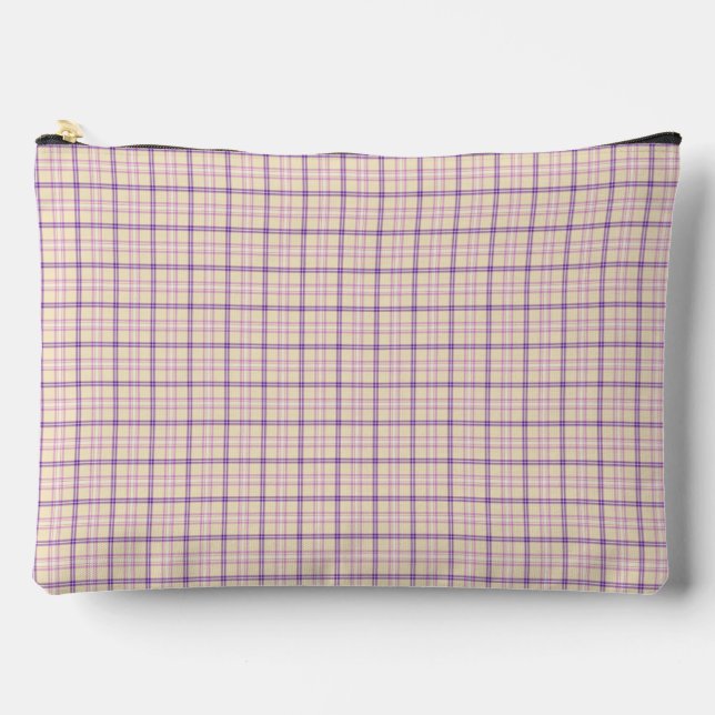 Cream Purple Plaid Classic Pattern Retro Zubehörtasche (Vorderseite)