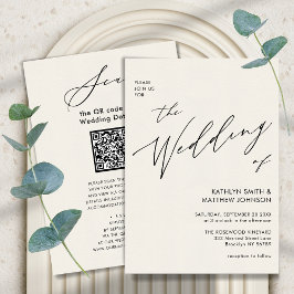 Cream QR Code in einer modernen, schicken Hochzeit Einladung